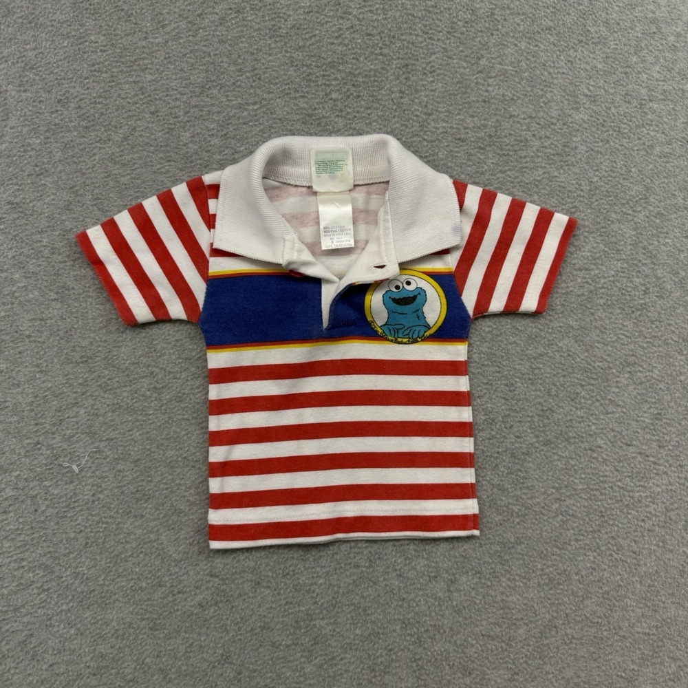 Vintage Sesame Street Shirt Top 6Months 6M Cookie Monster Polo 1990‎ 90s Striped